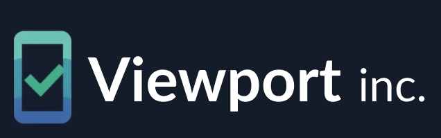 Viewport Inc. official logo featuring a blue smartphone icon with a green checkmark and professional white typography on a dark background.