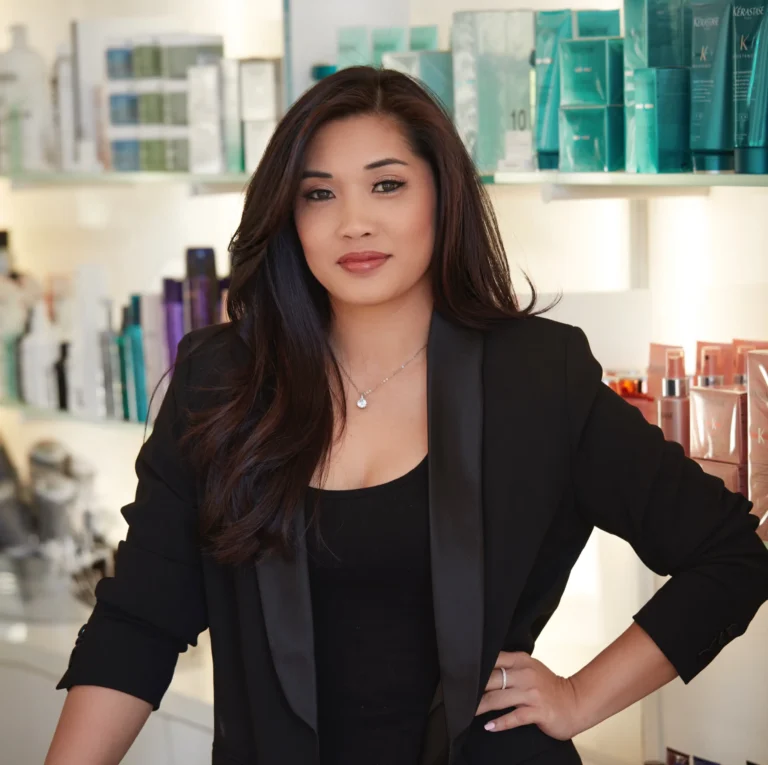 Portrait of Jackie Warner, Owner of Cristophe Hair Salon in Newport Beach, California